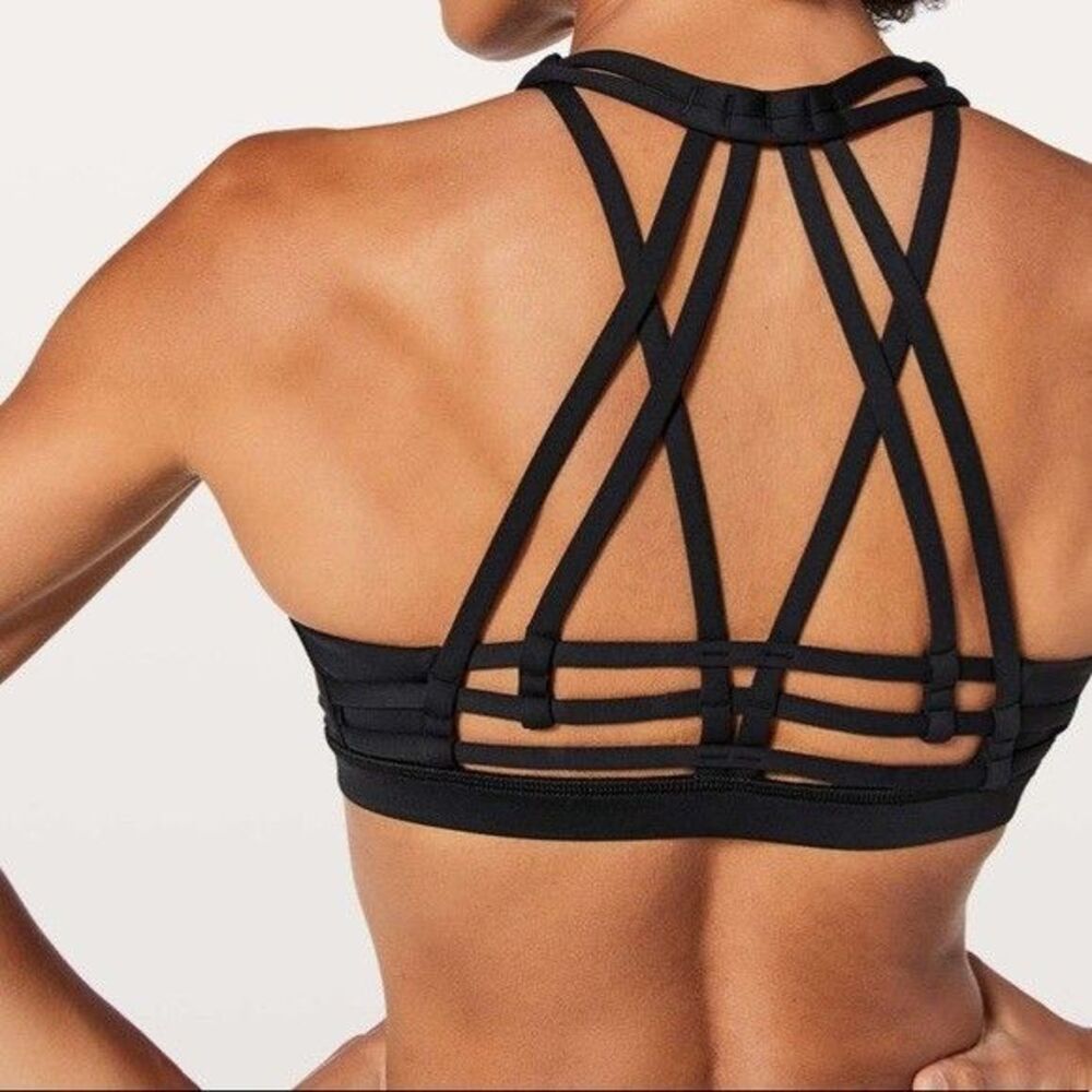 Lululemon Slide With Me Sports Bra Black Women's 8 High Neck Multi Strap Back